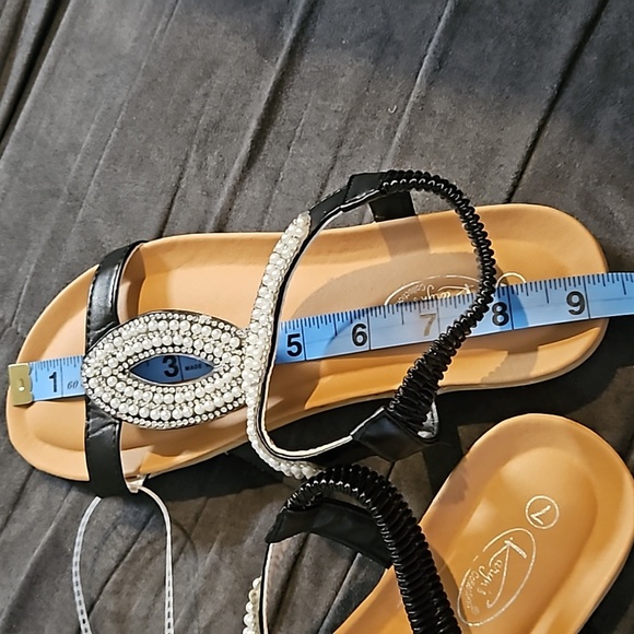 Karyn's Collection Womens Black Stretch Slip-on White Gems Pearls Sandal Size 7 - Picture 7 of 9